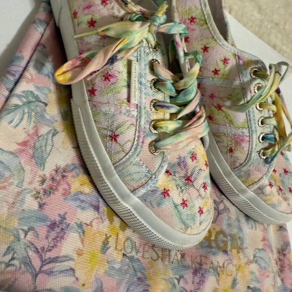 Superga x LoveShackFancy Tropical Pink Pattern With Pink Embroidered Stars - Picture 1 of 3